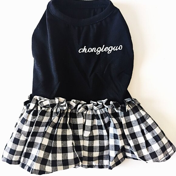 Black and White Dog Dress with Ruffle, Size Small - Picture 2 of 6